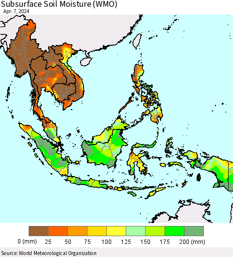 South East Asia Subsurface Soil Moisture (WMO) Thematic Map For 4/1/2024 - 4/7/2024