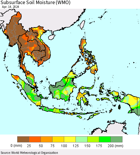 South East Asia Subsurface Soil Moisture (WMO) Thematic Map For 4/8/2024 - 4/14/2024