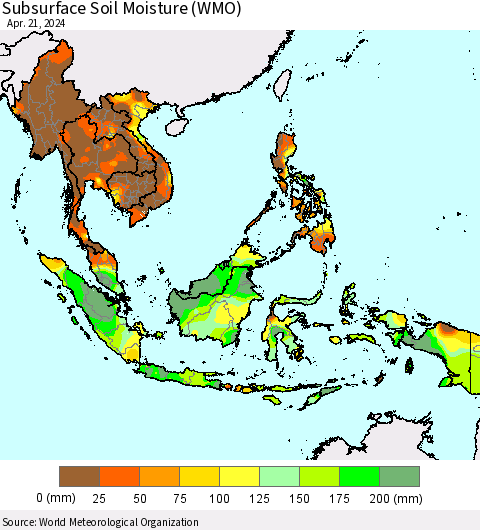 South East Asia Subsurface Soil Moisture (WMO) Thematic Map For 4/15/2024 - 4/21/2024