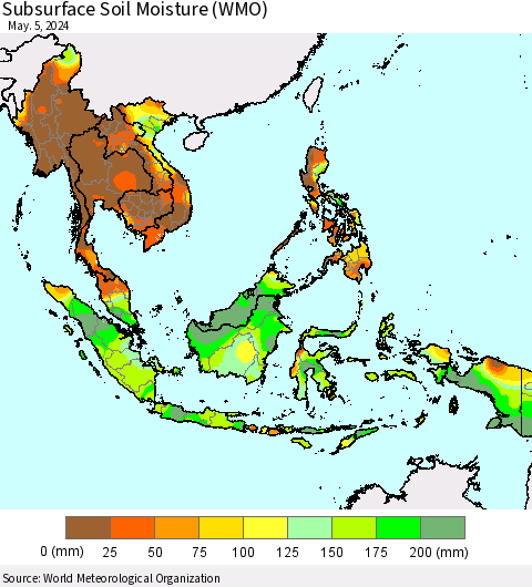South East Asia Subsurface Soil Moisture (WMO) Thematic Map For 4/29/2024 - 5/5/2024