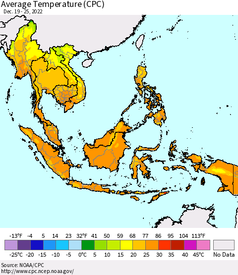 South East Asia Average Temperature (CPC) Thematic Map For 12/19/2022 - 12/25/2022