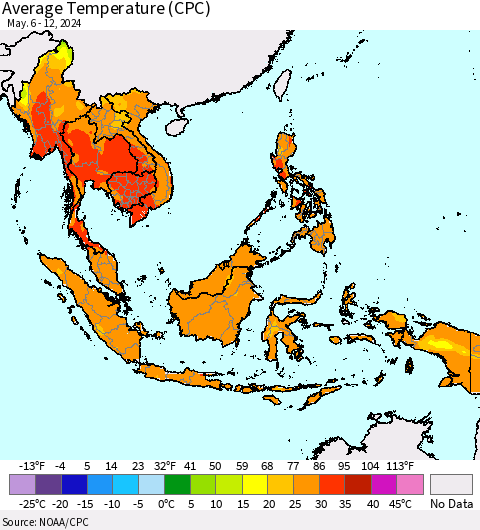 South East Asia Average Temperature (CPC) Thematic Map For 5/6/2024 - 5/12/2024