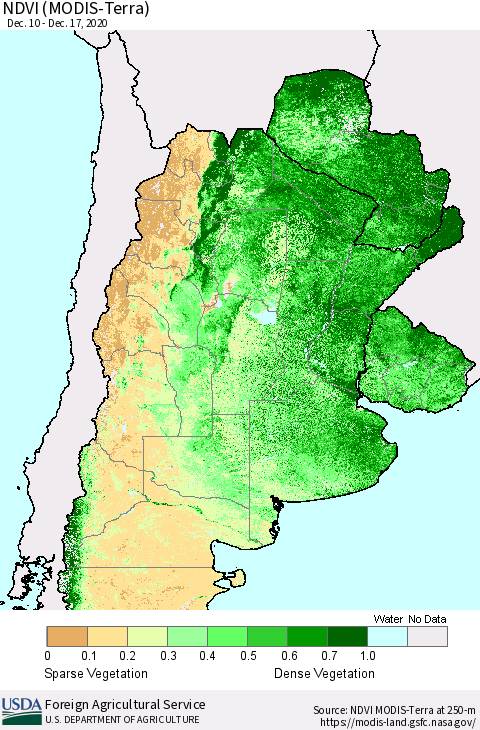 Southern South America NDVI (Terra-MODIS) Thematic Map For 12/11/2020 - 12/20/2020