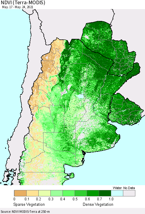 Southern South America NDVI (Terra-MODIS) Thematic Map For 5/17/2021 - 5/24/2021