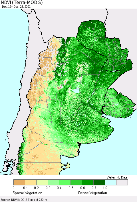 Southern South America NDVI (Terra-MODIS) Thematic Map For 12/19/2021 - 12/26/2021