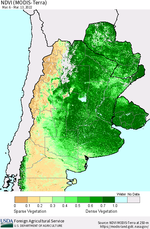 Southern South America NDVI (Terra-MODIS) Thematic Map For 3/11/2022 - 3/20/2022