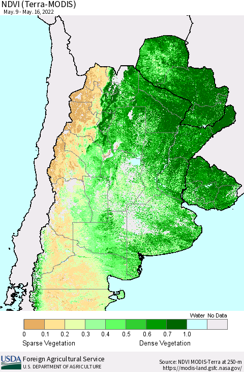 Southern South America NDVI (Terra-MODIS) Thematic Map For 5/11/2022 - 5/20/2022