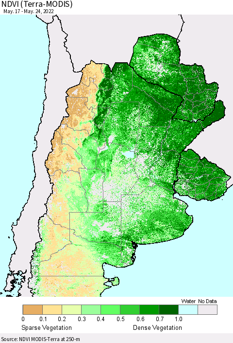 Southern South America NDVI (Terra-MODIS) Thematic Map For 5/17/2022 - 5/24/2022