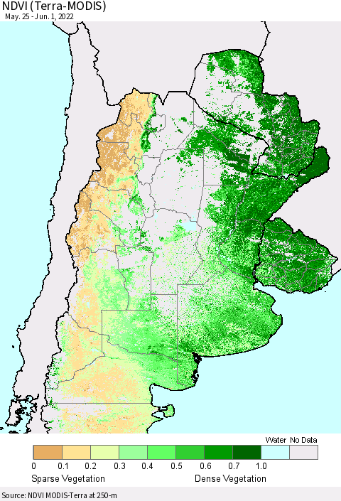 Southern South America NDVI (Terra-MODIS) Thematic Map For 5/25/2022 - 6/1/2022