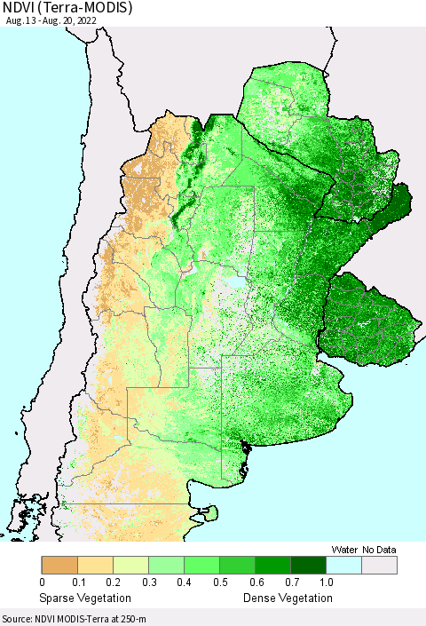 Southern South America NDVI (Terra-MODIS) Thematic Map For 8/13/2022 - 8/20/2022