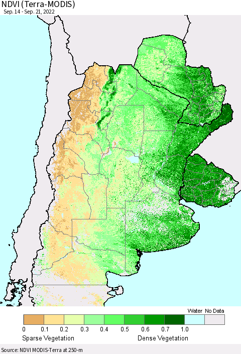 Southern South America NDVI (Terra-MODIS) Thematic Map For 9/14/2022 - 9/21/2022
