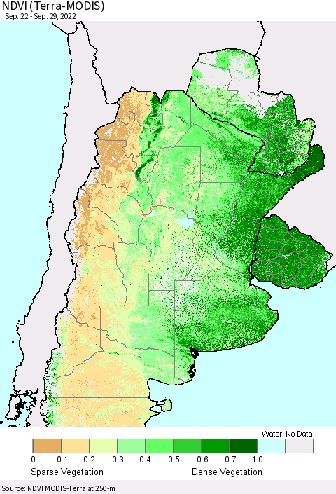 Southern South America NDVI (Terra-MODIS) Thematic Map For 9/22/2022 - 9/29/2022