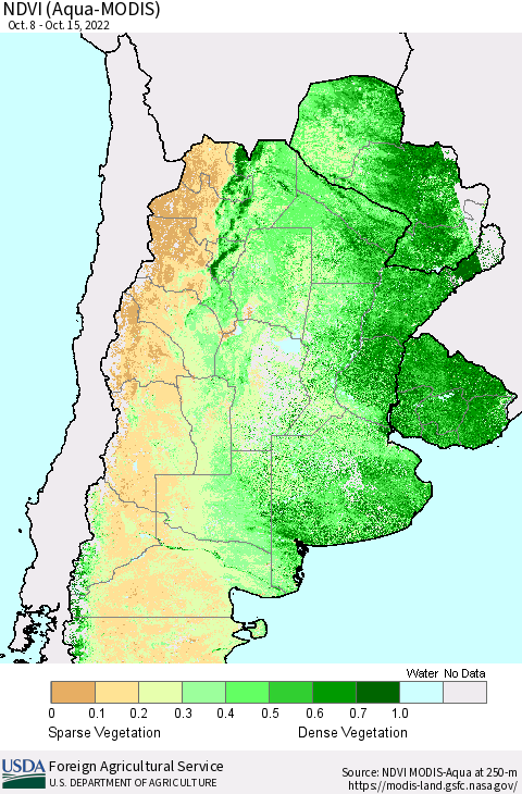 Southern South America NDVI (Terra-MODIS) Thematic Map For 10/11/2022 - 10/20/2022