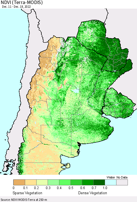 Southern South America NDVI (Terra-MODIS) Thematic Map For 12/11/2022 - 12/18/2022