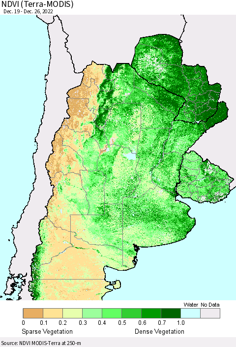 Southern South America NDVI (Terra-MODIS) Thematic Map For 12/19/2022 - 12/26/2022