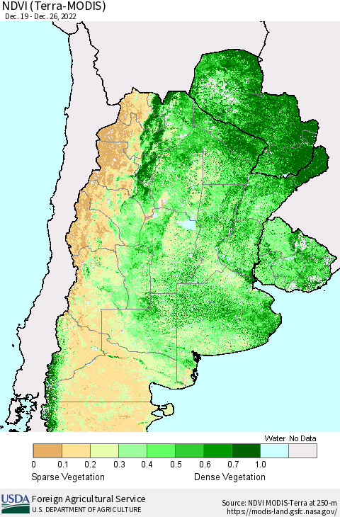 Southern South America NDVI (Terra-MODIS) Thematic Map For 12/21/2022 - 12/31/2022