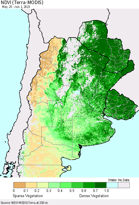 Southern South America NDVI (Terra-MODIS) Thematic Map For 5/25/2023 - 6/1/2023