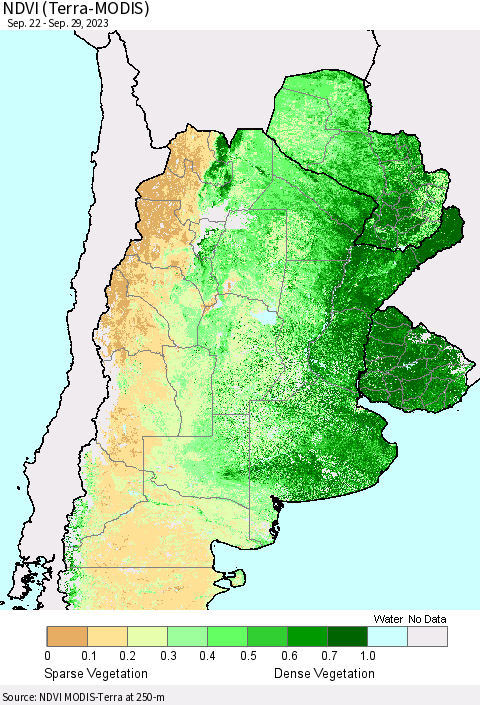 Southern South America NDVI (Terra-MODIS) Thematic Map For 9/22/2023 - 9/29/2023