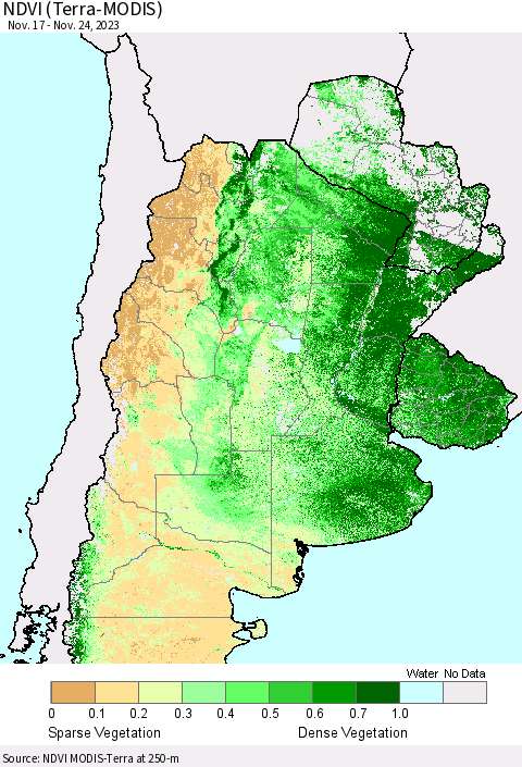 Southern South America NDVI (Terra-MODIS) Thematic Map For 11/17/2023 - 11/24/2023