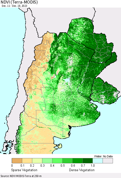 Southern South America NDVI (Terra-MODIS) Thematic Map For 12/11/2023 - 12/18/2023