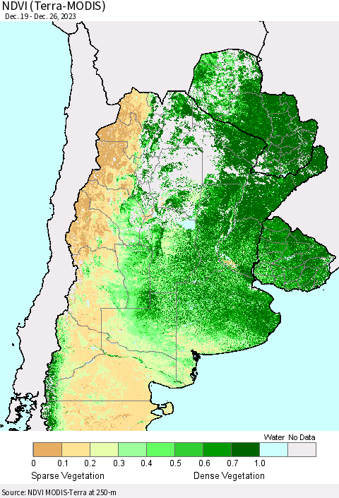 Southern South America NDVI (Terra-MODIS) Thematic Map For 12/19/2023 - 12/26/2023