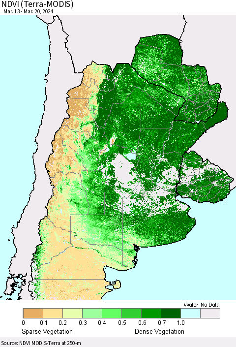 Southern South America NDVI (Terra-MODIS) Thematic Map For 3/13/2024 - 3/20/2024