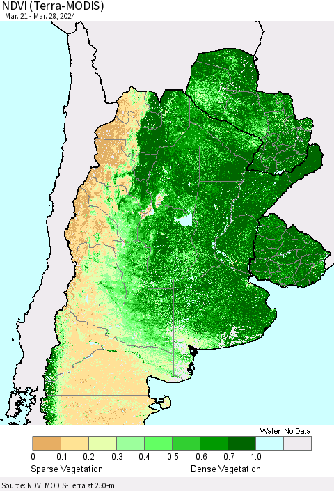 Southern South America NDVI (Terra-MODIS) Thematic Map For 3/21/2024 - 3/28/2024