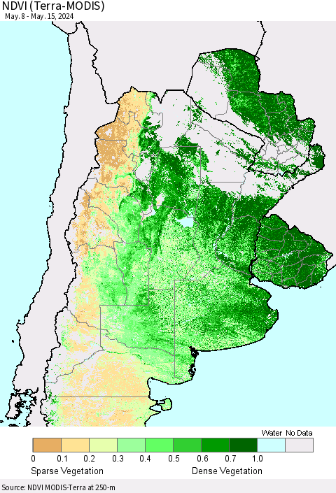 Southern South America NDVI (Terra-MODIS) Thematic Map For 5/8/2024 - 5/15/2024