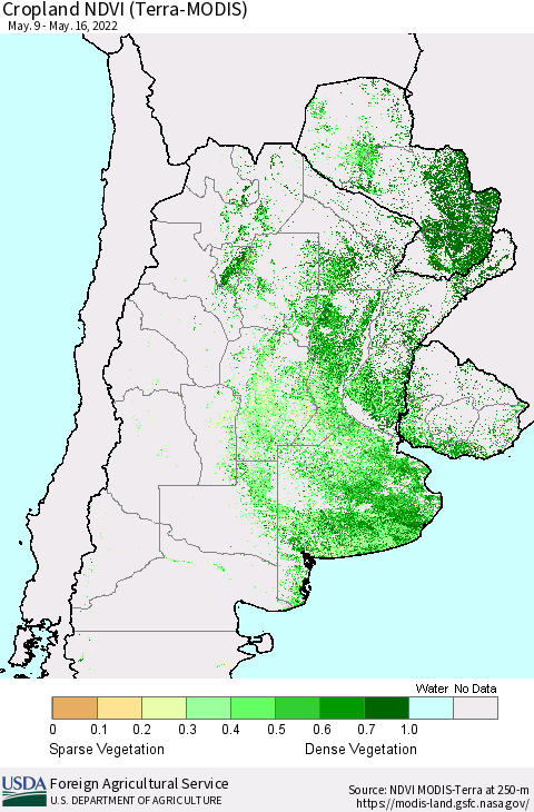 Southern South America Cropland NDVI (Terra-MODIS) Thematic Map For 5/11/2022 - 5/20/2022