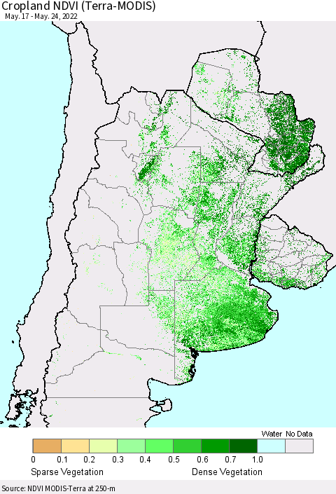 Southern South America Cropland NDVI (Terra-MODIS) Thematic Map For 5/17/2022 - 5/24/2022