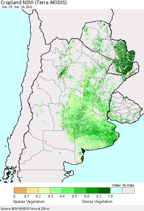 Southern South America Cropland NDVI (Terra-MODIS) Thematic Map For 12/19/2022 - 12/26/2022
