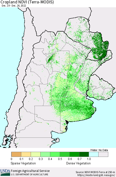 Southern South America Cropland NDVI (Terra-MODIS) Thematic Map For 12/21/2022 - 12/31/2022