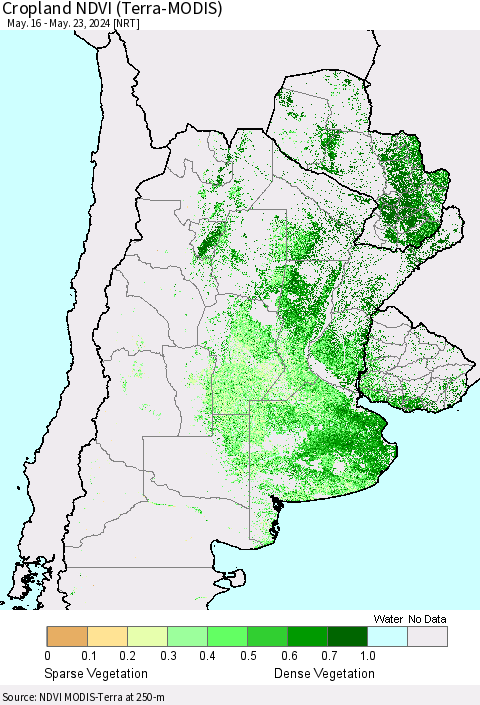 Southern South America Cropland NDVI (Terra-MODIS) Thematic Map For 5/16/2024 - 5/23/2024