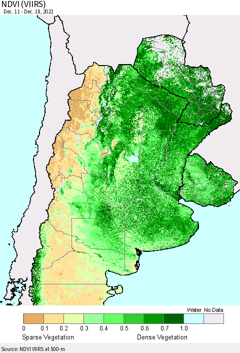 Southern South America NDVI (VIIRS) Thematic Map For 12/11/2021 - 12/18/2021