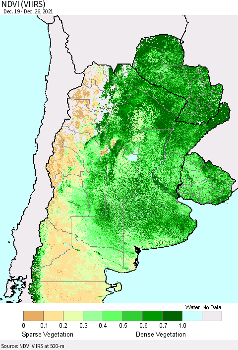 Southern South America NDVI (VIIRS) Thematic Map For 12/19/2021 - 12/26/2021