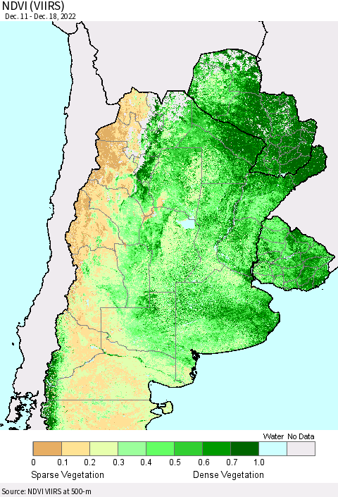 Southern South America NDVI (VIIRS) Thematic Map For 12/11/2022 - 12/18/2022