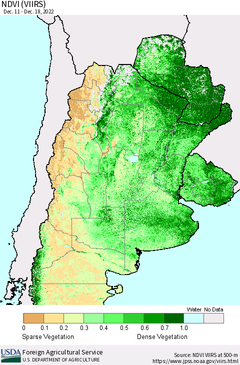 Southern South America NDVI (VIIRS) Thematic Map For 12/11/2022 - 12/20/2022