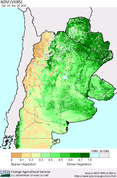 Southern South America NDVI (VIIRS) Thematic Map For 12/21/2022 - 12/31/2022