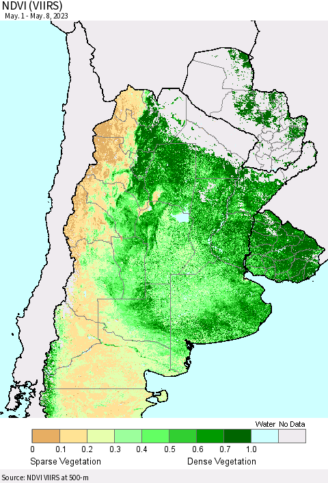 Southern South America NDVI (VIIRS) Thematic Map For 5/1/2023 - 5/8/2023