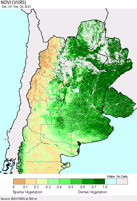 Southern South America NDVI (VIIRS) Thematic Map For 12/19/2023 - 12/26/2023
