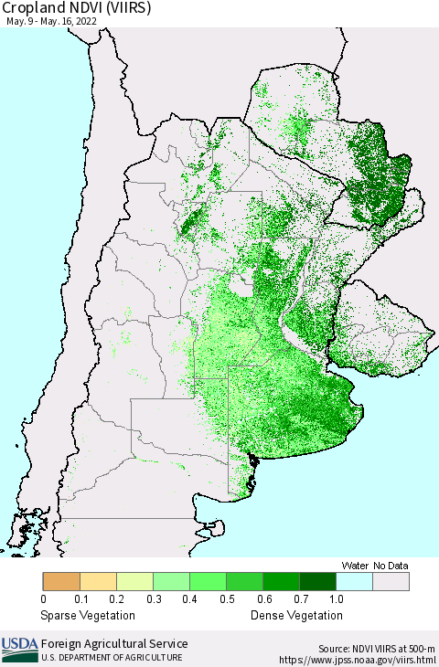 Southern South America Cropland NDVI (VIIRS) Thematic Map For 5/11/2022 - 5/20/2022