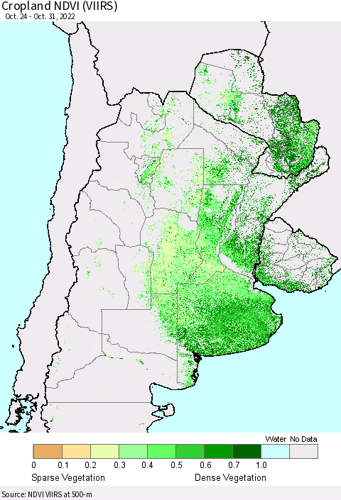 Southern South America Cropland NDVI (VIIRS) Thematic Map For 10/24/2022 - 10/31/2022