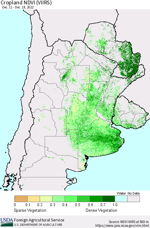 Southern South America Cropland NDVI (VIIRS) Thematic Map For 12/11/2022 - 12/20/2022