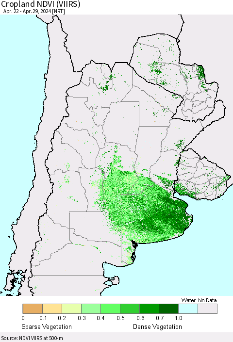 Southern South America Cropland NDVI (VIIRS) Thematic Map For 4/22/2024 - 4/29/2024