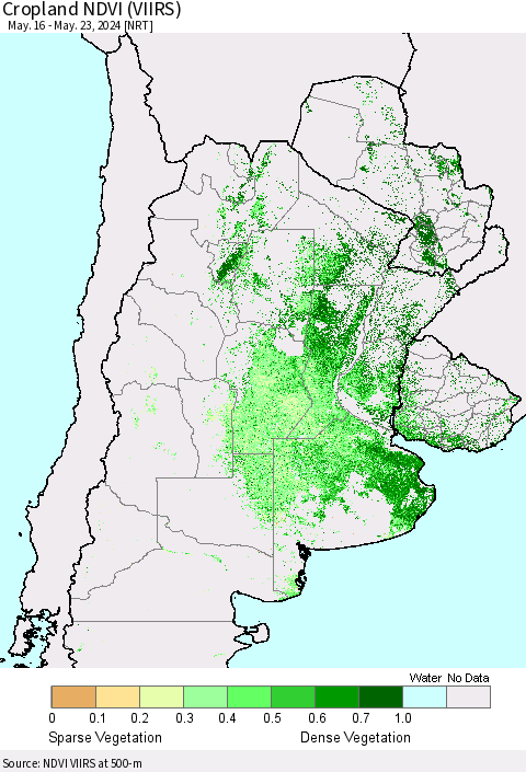 Southern South America Cropland NDVI (VIIRS) Thematic Map For 5/16/2024 - 5/23/2024