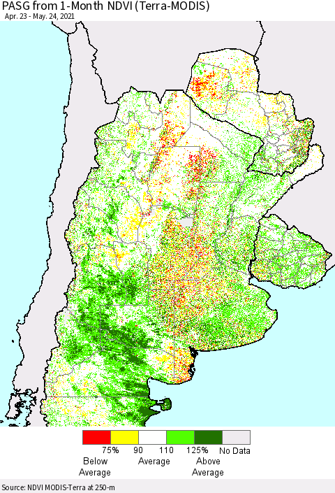 Southern South America PASG from 1-Month NDVI (Terra-MODIS) Thematic Map For 5/17/2021 - 5/24/2021