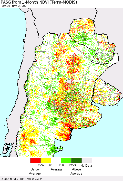 Southern South America PASG from 1-Month NDVI (Terra-MODIS) Thematic Map For 11/17/2021 - 11/24/2021