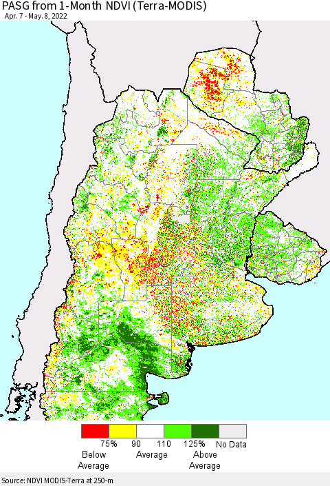 Southern South America PASG from 1-Month NDVI (Terra-MODIS) Thematic Map For 5/1/2022 - 5/8/2022