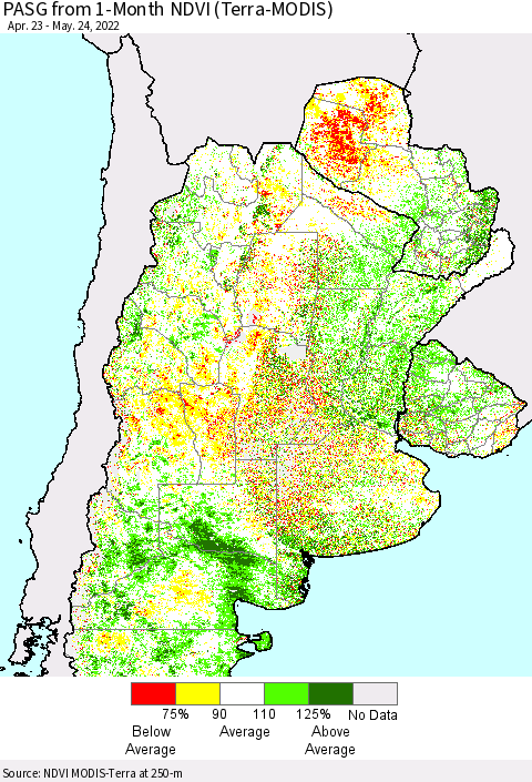Southern South America PASG from 1-Month NDVI (Terra-MODIS) Thematic Map For 5/17/2022 - 5/24/2022