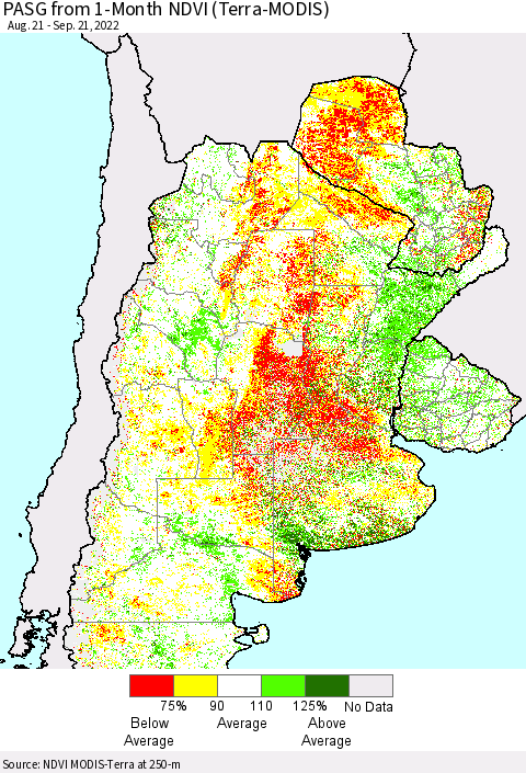 Southern South America PASG from 1-Month NDVI (Terra-MODIS) Thematic Map For 9/14/2022 - 9/21/2022